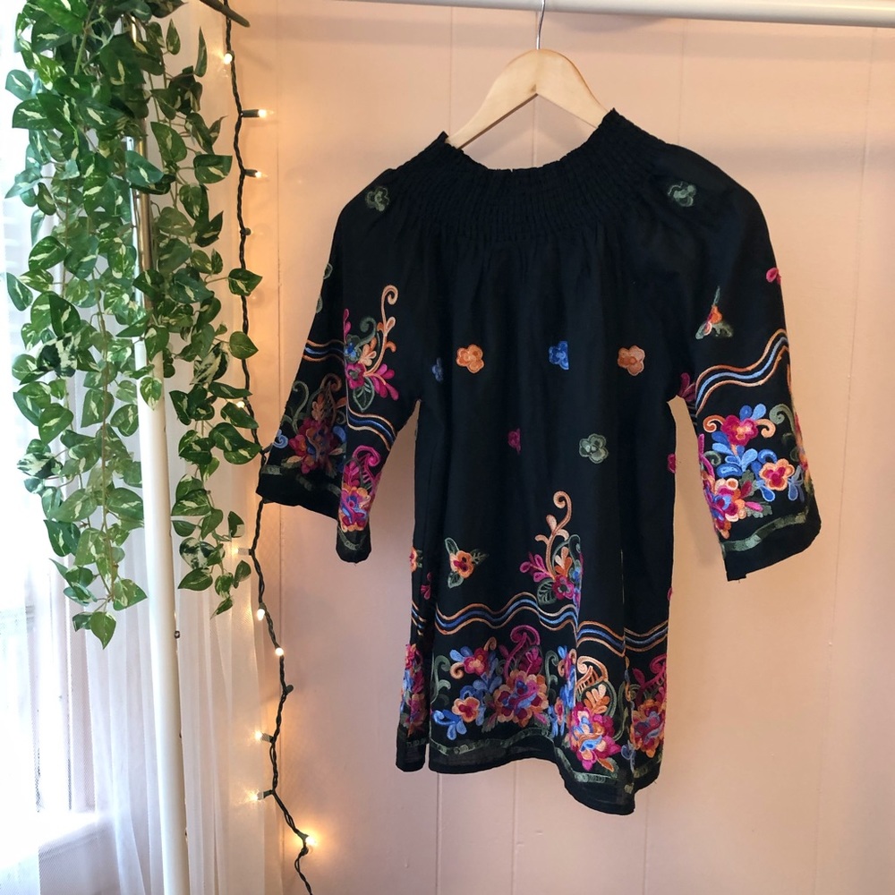 Embroidered Mock Neck Blouse